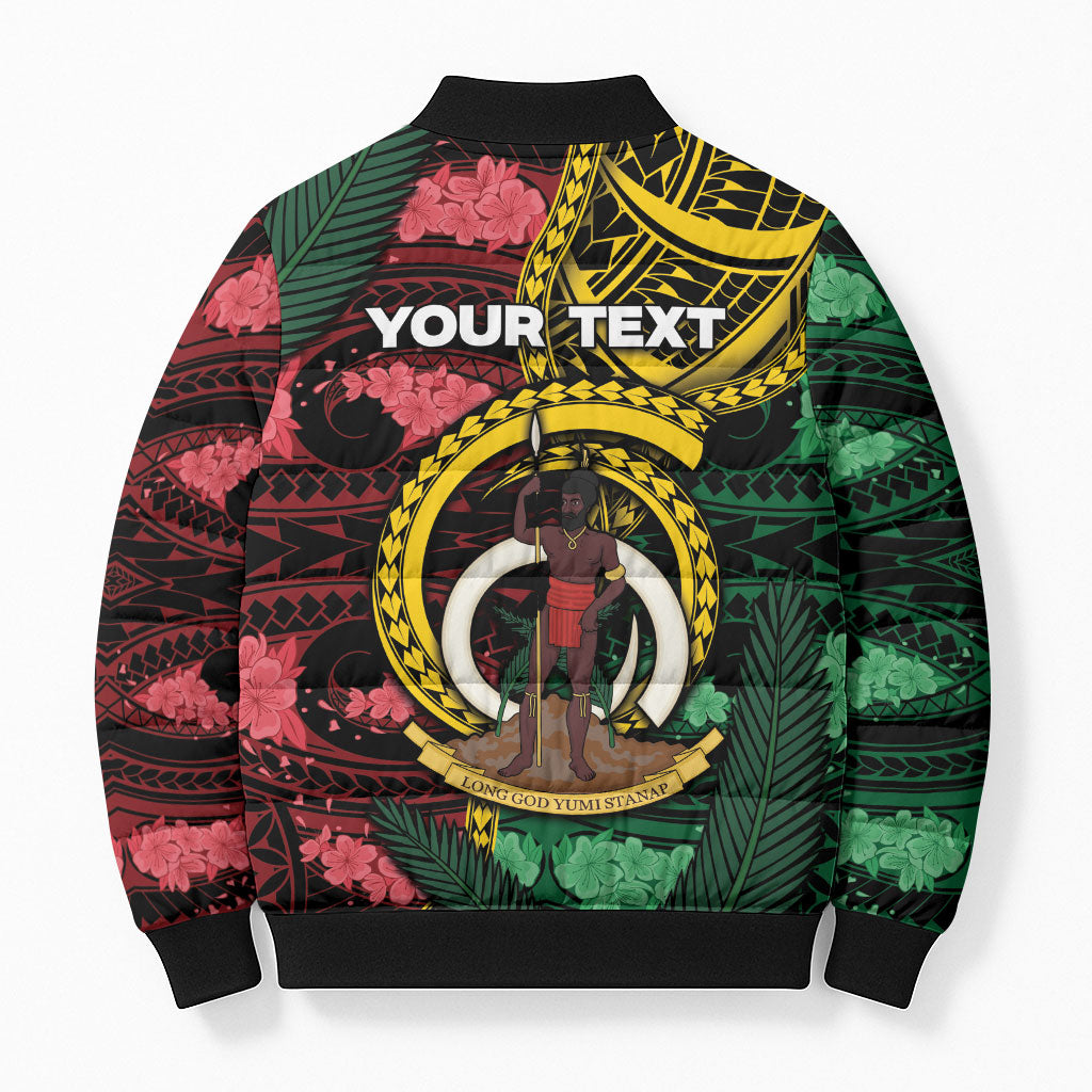 Personalised Vanuatu Independence Day Bomber Puffer Jacket Boar Tusk Warrior Tribal Floral Patterns DT05 - Polynesian Pride