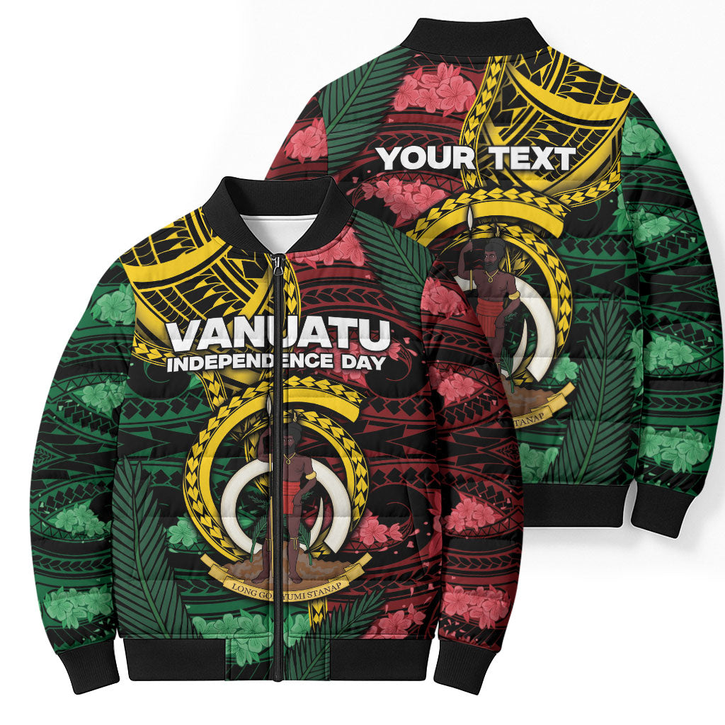 Personalised Vanuatu Independence Day Bomber Puffer Jacket Boar Tusk Warrior Tribal Floral Patterns DT05 - Polynesian Pride