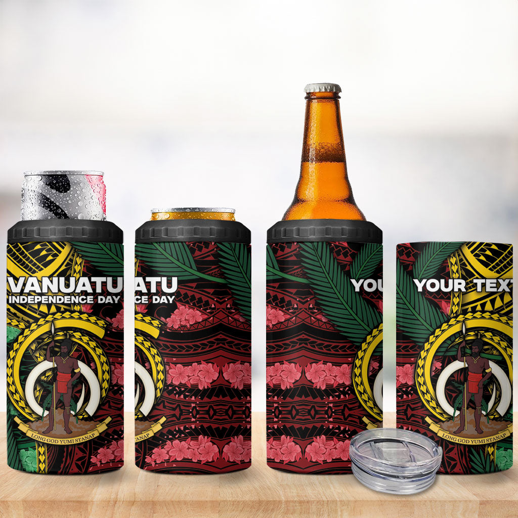Personalised Vanuatu Independence Day 4 in 1 Can Cooler Tumbler Boar Tusk Warrior Tribal Floral Patterns DT05 - Polynesian Pride