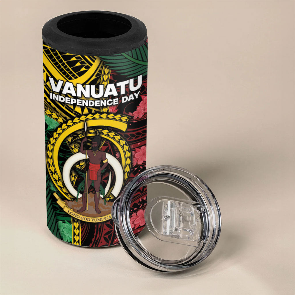 Personalised Vanuatu Independence Day 4 in 1 Can Cooler Tumbler Boar Tusk Warrior Tribal Floral Patterns DT05 - Polynesian Pride