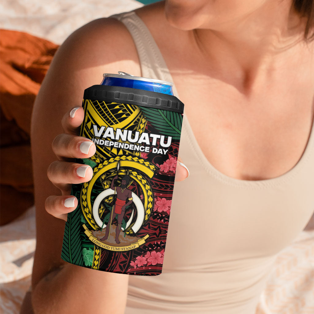 Personalised Vanuatu Independence Day 4 in 1 Can Cooler Tumbler Boar Tusk Warrior Tribal Floral Patterns DT05 - Polynesian Pride