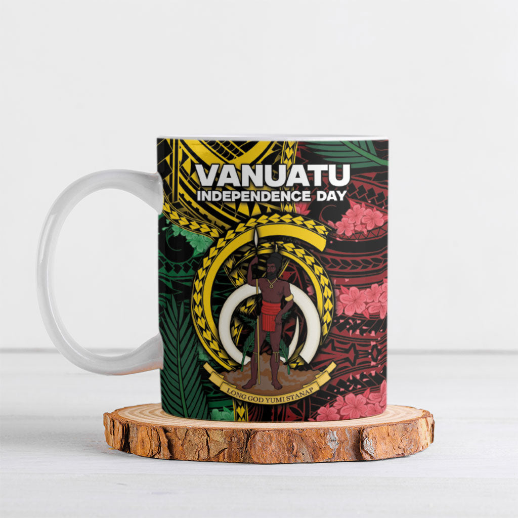 Personalised Vanuatu Independence Day Ceramic Mug Boar Tusk Warrior Tribal Floral Patterns DT05 Multicolor - Polynesian Pride