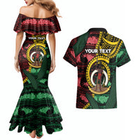 Personalised Vanuatu Independence Day Couples Matching Mermaid Dress and Hawaiian Shirt Boar Tusk Warrior Tribal Floral Patterns DT05 - Polynesian Pride