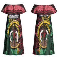 Personalised Vanuatu Independence Day Couples Matching Off Shoulder Maxi Dress and Hawaiian Shirt Boar Tusk Warrior Tribal Floral Patterns DT05 - Polynesian Pride