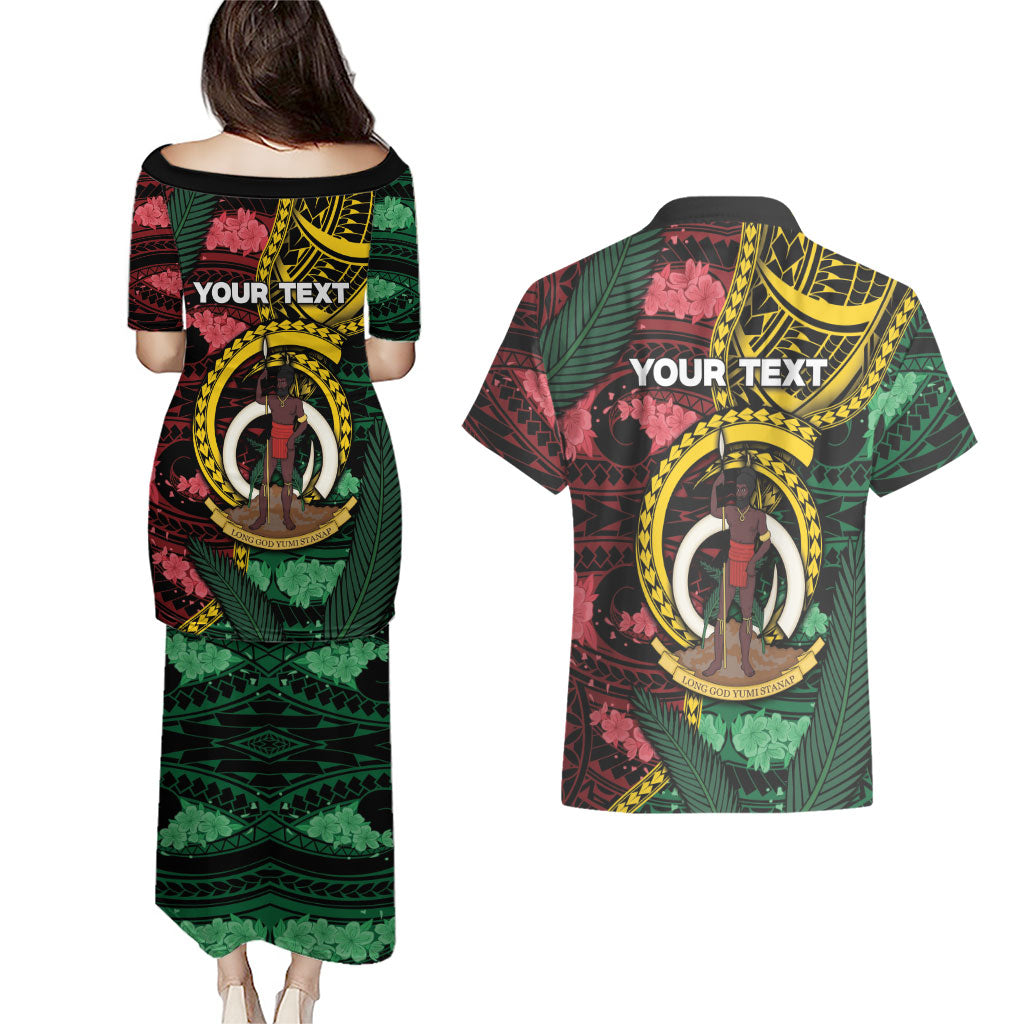 Personalised Vanuatu Independence Day Couples Matching Puletasi and Hawaiian Shirt Boar Tusk Warrior Tribal Floral Patterns DT05 - Polynesian Pride