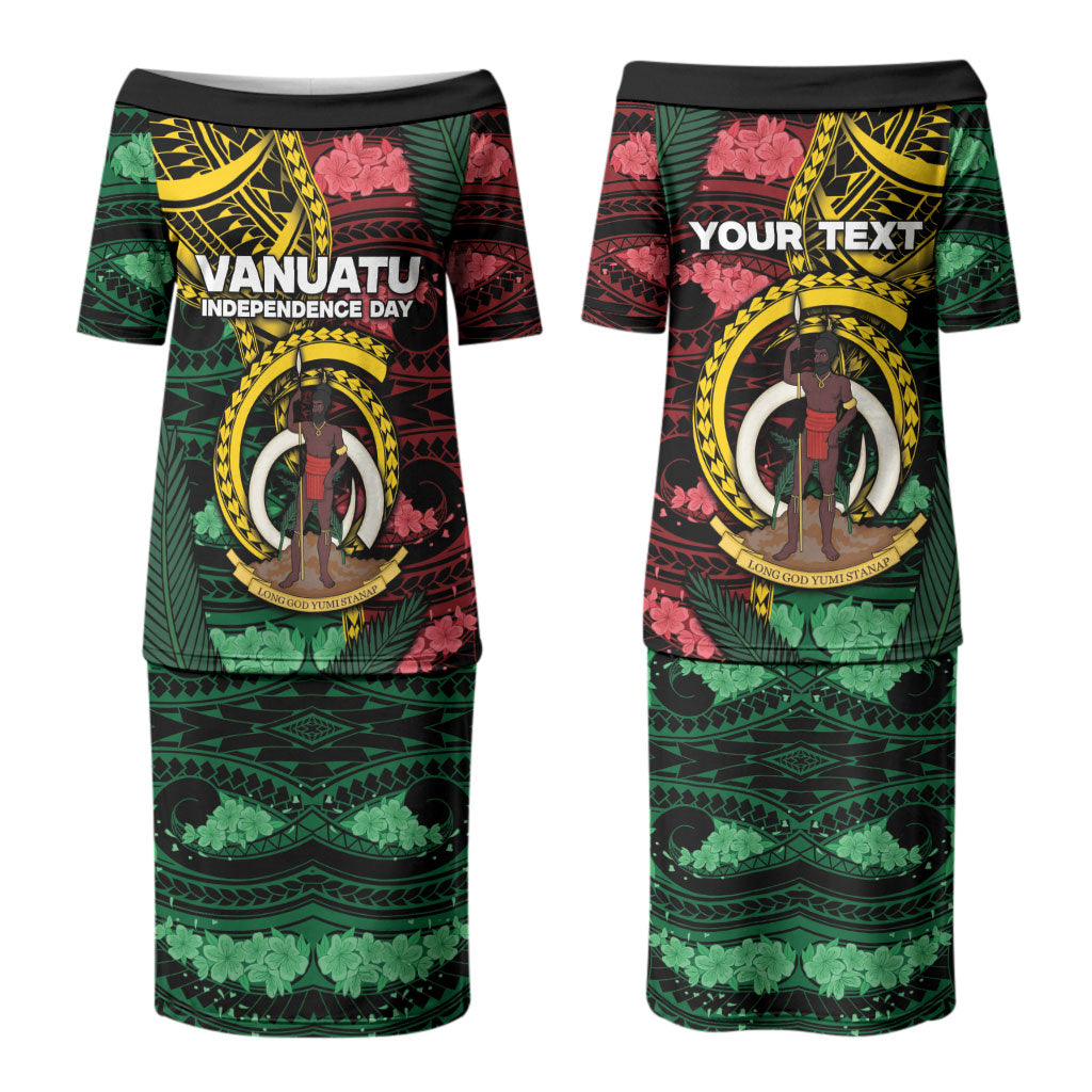 Personalised Vanuatu Independence Day Couples Matching Puletasi and Hawaiian Shirt Boar Tusk Warrior Tribal Floral Patterns DT05 - Polynesian Pride
