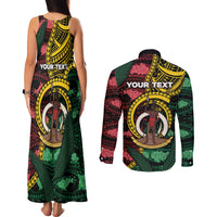 Personalised Vanuatu Independence Day Couples Matching Tank Maxi Dress and Long Sleeve Button Shirt Boar Tusk Warrior Tribal Floral Patterns DT05 - Polynesian Pride