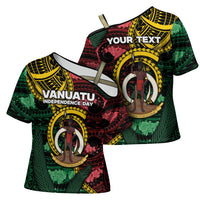 Personalised Vanuatu Independence Day Cross Shoulder Shirt Boar Tusk Warrior Tribal Floral Patterns DT05 - Polynesian Pride