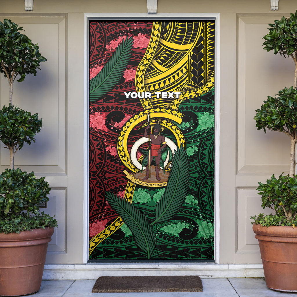 Personalised Vanuatu Independence Day Door Cover Boar Tusk Warrior Tribal Floral Patterns DT05 Multicolor - Polynesian Pride