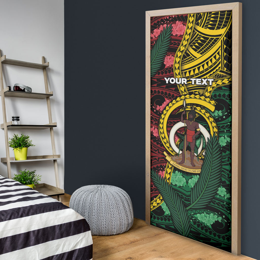 Personalised Vanuatu Independence Day Door Cover Boar Tusk Warrior Tribal Floral Patterns DT05 - Polynesian Pride