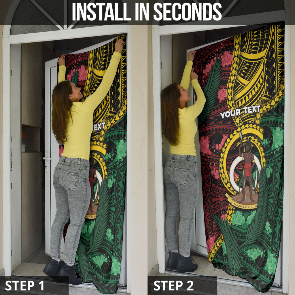 Personalised Vanuatu Independence Day Door Cover Boar Tusk Warrior Tribal Floral Patterns DT05 - Polynesian Pride