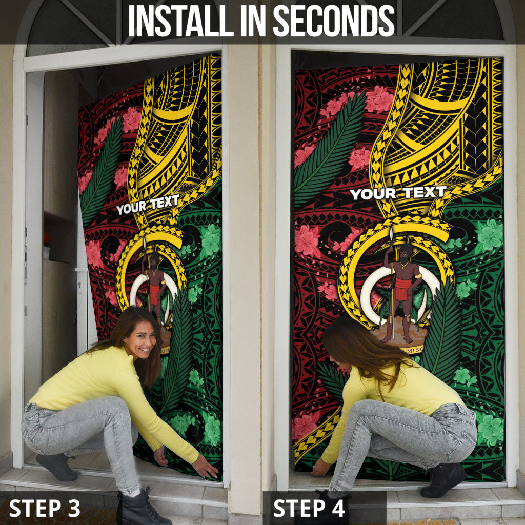 Personalised Vanuatu Independence Day Door Cover Boar Tusk Warrior Tribal Floral Patterns DT05 - Polynesian Pride