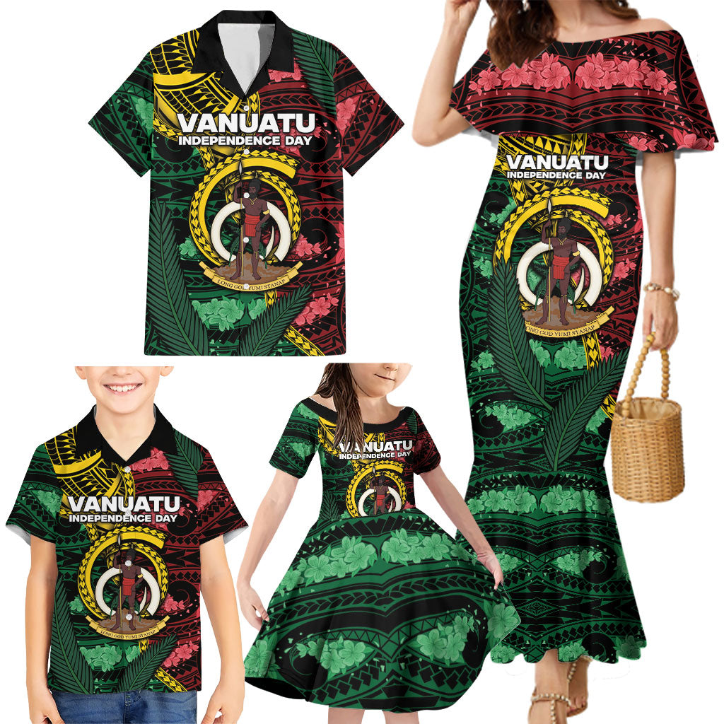 Personalised Vanuatu Independence Day Family Matching Mermaid Dress and Hawaiian Shirt Boar Tusk Warrior Tribal Floral Patterns DT05 - Polynesian Pride