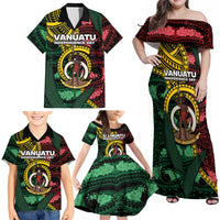 Personalised Vanuatu Independence Day Family Matching Off Shoulder Maxi Dress and Hawaiian Shirt Boar Tusk Warrior Tribal Floral Patterns DT05 - Polynesian Pride