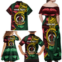 Personalised Vanuatu Independence Day Family Matching Off Shoulder Maxi Dress and Hawaiian Shirt Boar Tusk Warrior Tribal Floral Patterns DT05 - Polynesian Pride