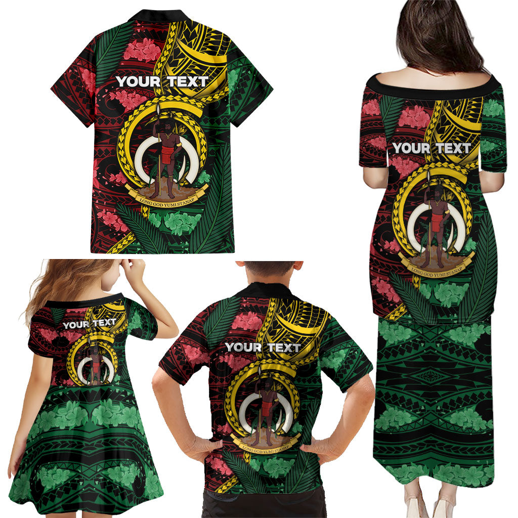 Personalised Vanuatu Independence Day Family Matching Puletasi and Hawaiian Shirt Boar Tusk Warrior Tribal Floral Patterns DT05 - Polynesian Pride