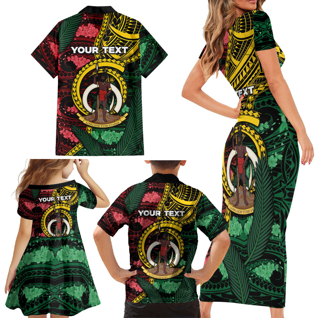 Personalised Vanuatu Independence Day Family Matching Short Sleeve Bodycon Dress and Hawaiian Shirt Boar Tusk Warrior Tribal Floral Patterns DT05 - Polynesian Pride