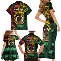 Personalised Vanuatu Independence Day Family Matching Short Sleeve Bodycon Dress and Hawaiian Shirt Boar Tusk Warrior Tribal Floral Patterns DT05 - Polynesian Pride