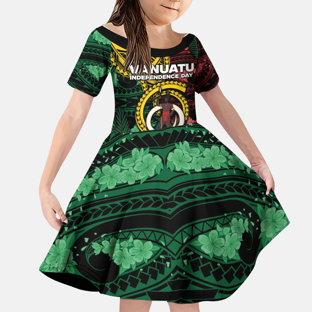 Personalised Vanuatu Independence Day Family Matching Summer Maxi Dress and Hawaiian Shirt Boar Tusk Warrior Tribal Floral Patterns DT05 Daughter's Dress Multicolor - Polynesian Pride