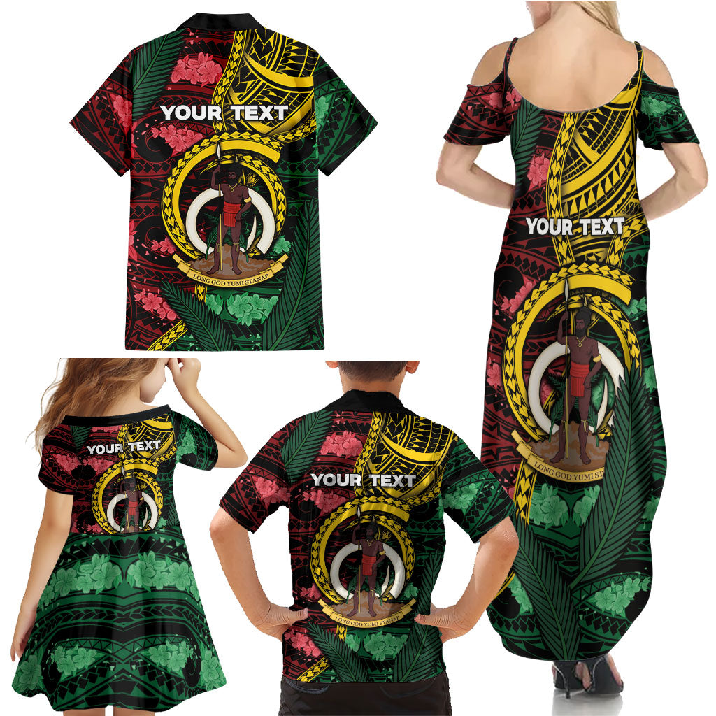 Personalised Vanuatu Independence Day Family Matching Summer Maxi Dress and Hawaiian Shirt Boar Tusk Warrior Tribal Floral Patterns DT05 - Polynesian Pride