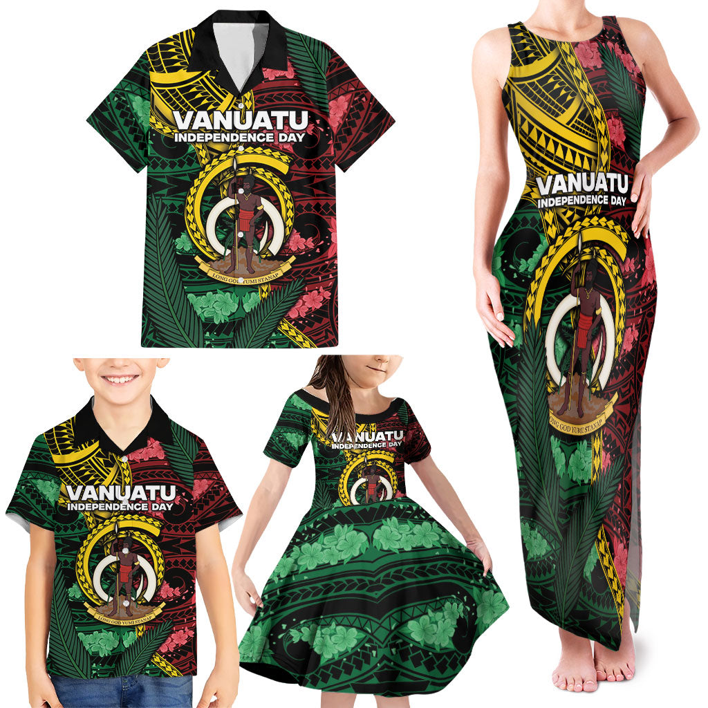 Personalised Vanuatu Independence Day Family Matching Tank Maxi Dress and Hawaiian Shirt Boar Tusk Warrior Tribal Floral Patterns DT05 - Polynesian Pride