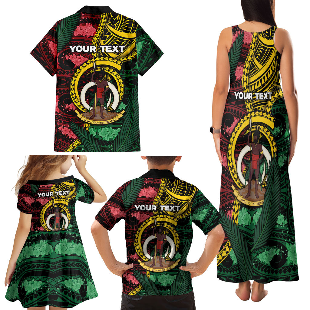Personalised Vanuatu Independence Day Family Matching Tank Maxi Dress and Hawaiian Shirt Boar Tusk Warrior Tribal Floral Patterns DT05 - Polynesian Pride