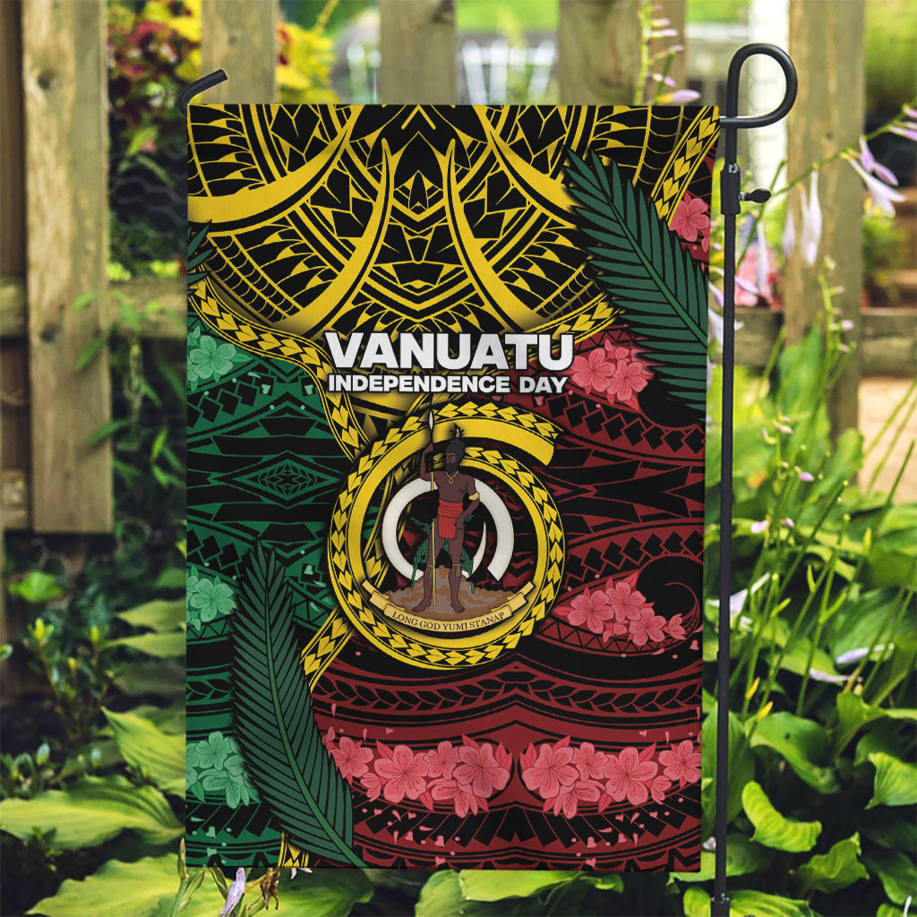 Vanuatu Independence Day Garden Flag Boar Tusk Warrior Tribal Floral Patterns DT05 Garden Flag Multicolor - Polynesian Pride