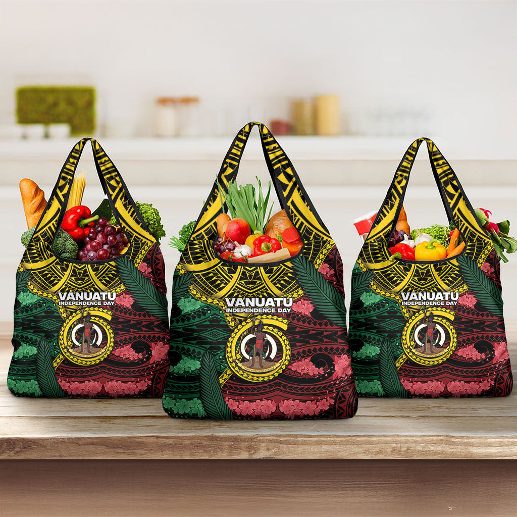 Vanuatu Independence Day Grocery Bag Boar Tusk Warrior Tribal Floral Patterns DT05 3-pack One Size Multicolor - Polynesian Pride