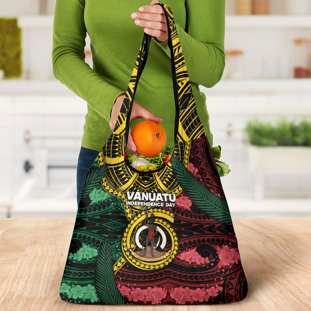 Vanuatu Independence Day Grocery Bag Boar Tusk Warrior Tribal Floral Patterns DT05 - Polynesian Pride