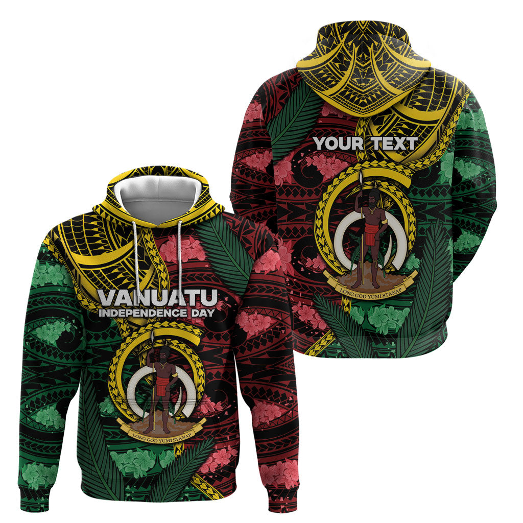 Personalised Vanuatu Independence Day Hoodie Boar Tusk Warrior Tribal Floral Patterns DT05 - Polynesian Pride