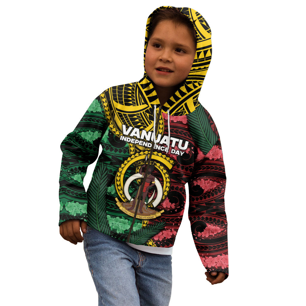 Personalised Vanuatu Independence Day Kid Hoodie Boar Tusk Warrior Tribal Floral Patterns DT05 - Polynesian Pride