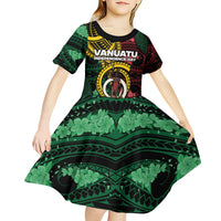 Personalised Vanuatu Independence Day Kid Short Sleeve Dress Boar Tusk Warrior Tribal Floral Patterns DT05 - Polynesian Pride