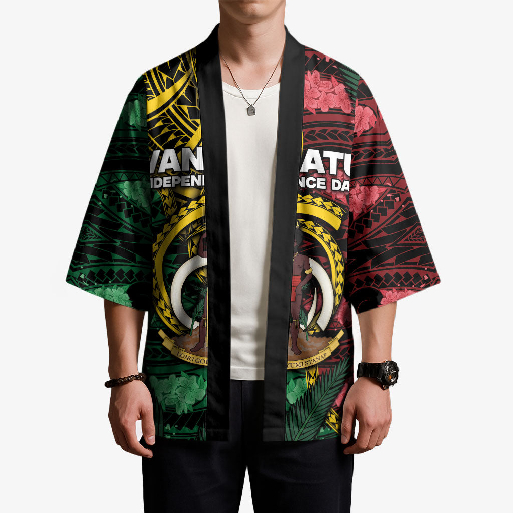 Personalised Vanuatu Independence Day Kimono Boar Tusk Warrior Tribal Floral Patterns DT05 - Polynesian Pride
