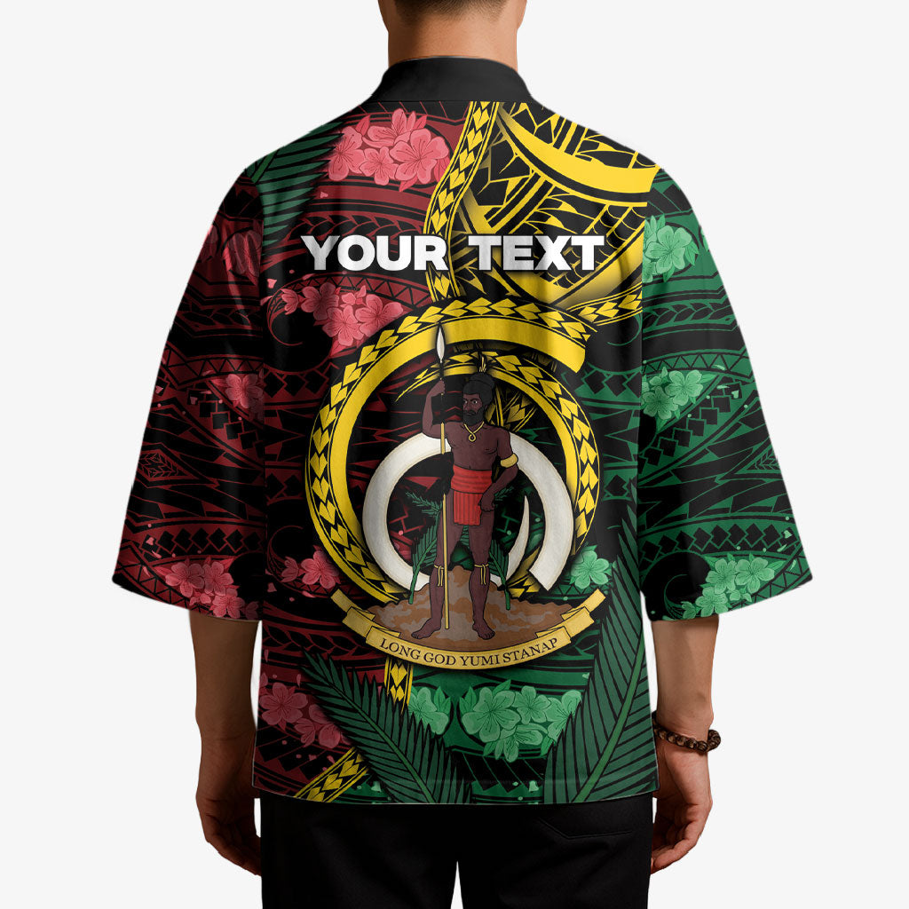 Personalised Vanuatu Independence Day Kimono Boar Tusk Warrior Tribal Floral Patterns DT05 - Polynesian Pride