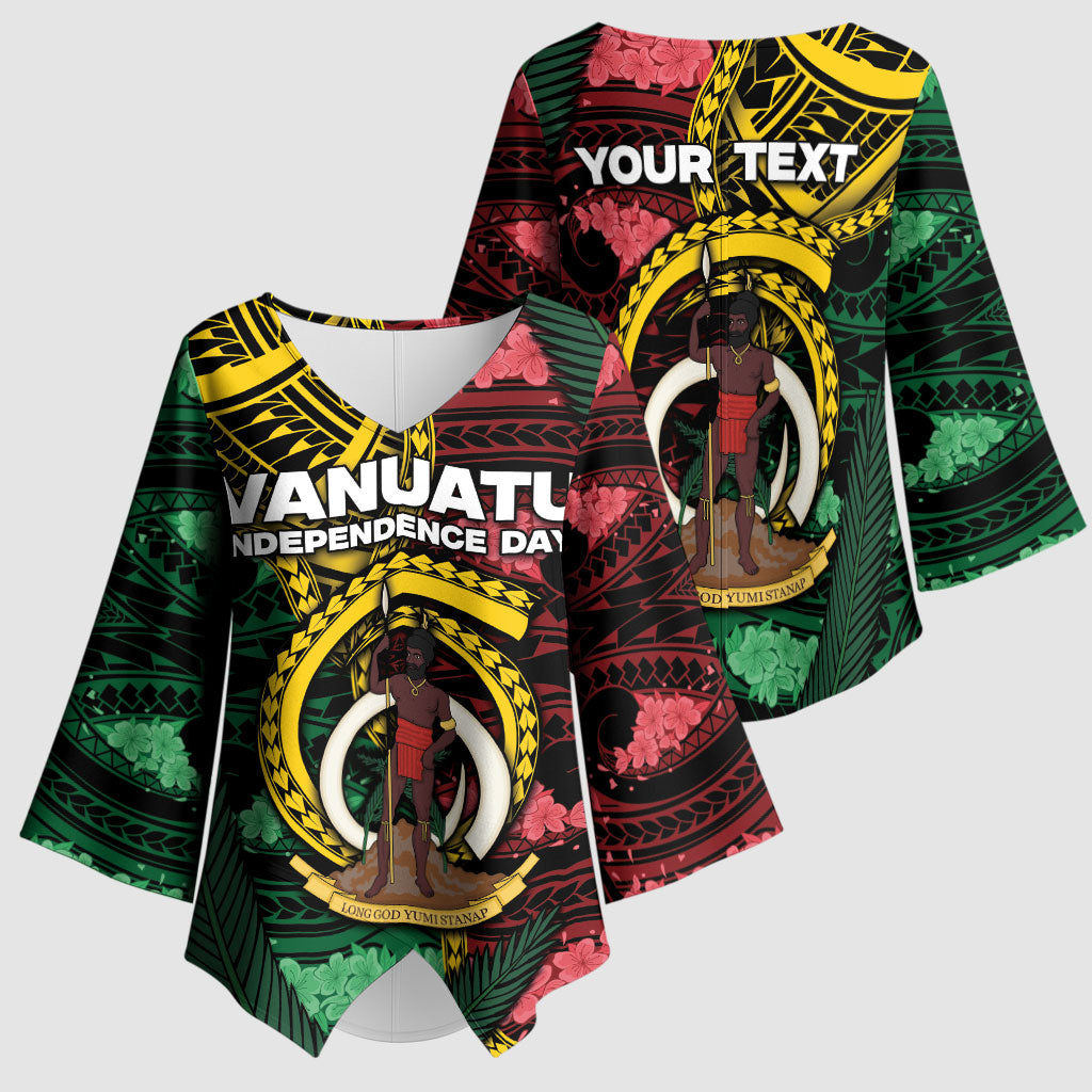 Personalised Vanuatu Independence Day Kimono Sleeve Blouse Boar Tusk Warrior Tribal Floral Patterns DT05 - Polynesian Pride