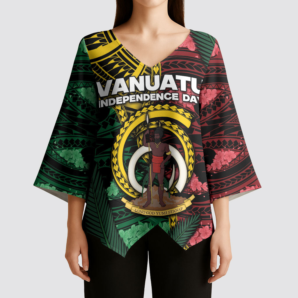Personalised Vanuatu Independence Day Kimono Sleeve Blouse Boar Tusk Warrior Tribal Floral Patterns DT05 - Polynesian Pride