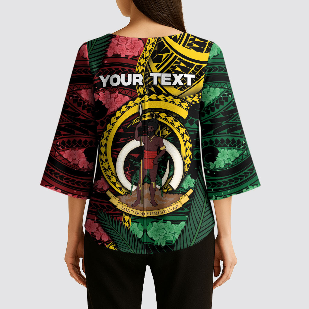 Personalised Vanuatu Independence Day Kimono Sleeve Blouse Boar Tusk Warrior Tribal Floral Patterns DT05 - Polynesian Pride