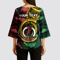 Personalised Vanuatu Independence Day Kimono Sleeve Blouse Boar Tusk Warrior Tribal Floral Patterns DT05 - Polynesian Pride