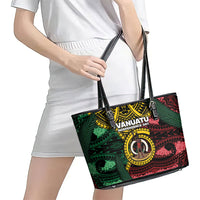 Vanuatu Independence Day Leather Tote Bag Boar Tusk Warrior Tribal Floral Patterns DT05 - Polynesian Pride