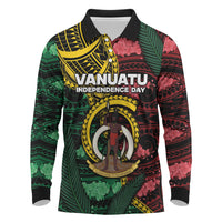 Personalised Vanuatu Independence Day Long Sleeve Polo Shirt Boar Tusk Warrior Tribal Floral Patterns DT05 Multicolor - Polynesian Pride
