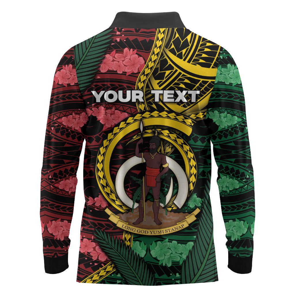 Personalised Vanuatu Independence Day Long Sleeve Polo Shirt Boar Tusk Warrior Tribal Floral Patterns DT05 - Polynesian Pride