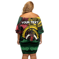 Personalised Vanuatu Independence Day Off Shoulder Short Dress Boar Tusk Warrior Tribal Floral Patterns DT05 - Polynesian Pride