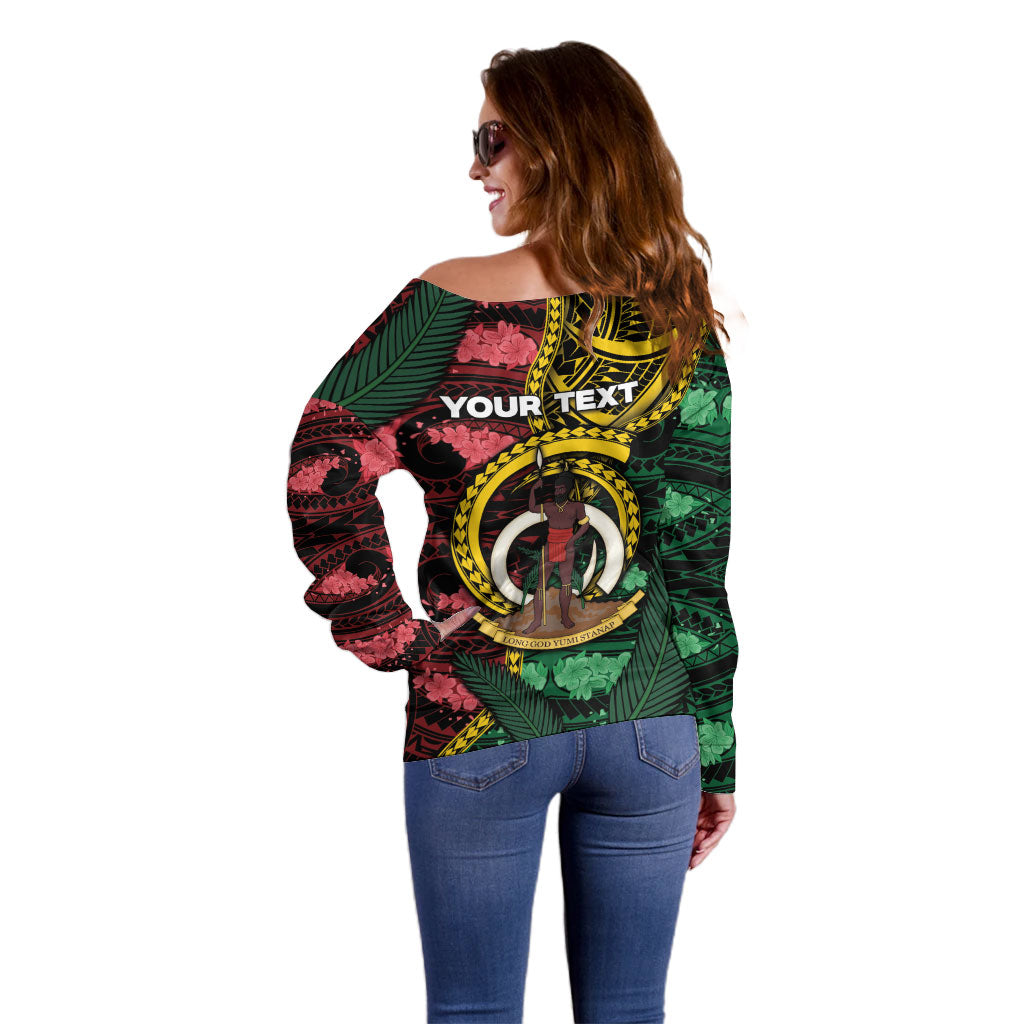 Personalised Vanuatu Independence Day Off Shoulder Sweater Boar Tusk Warrior Tribal Floral Patterns DT05 - Polynesian Pride