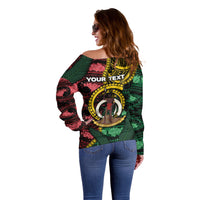 Personalised Vanuatu Independence Day Off Shoulder Sweater Boar Tusk Warrior Tribal Floral Patterns DT05 - Polynesian Pride