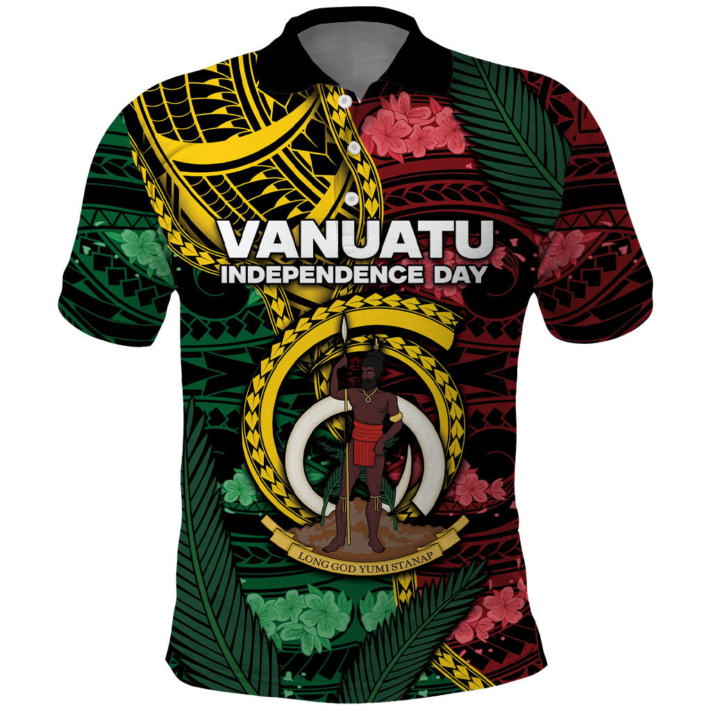 Personalised Vanuatu Independence Day Polo Shirt Boar Tusk Warrior Tribal Floral Patterns DT05 Multicolor - Polynesian Pride