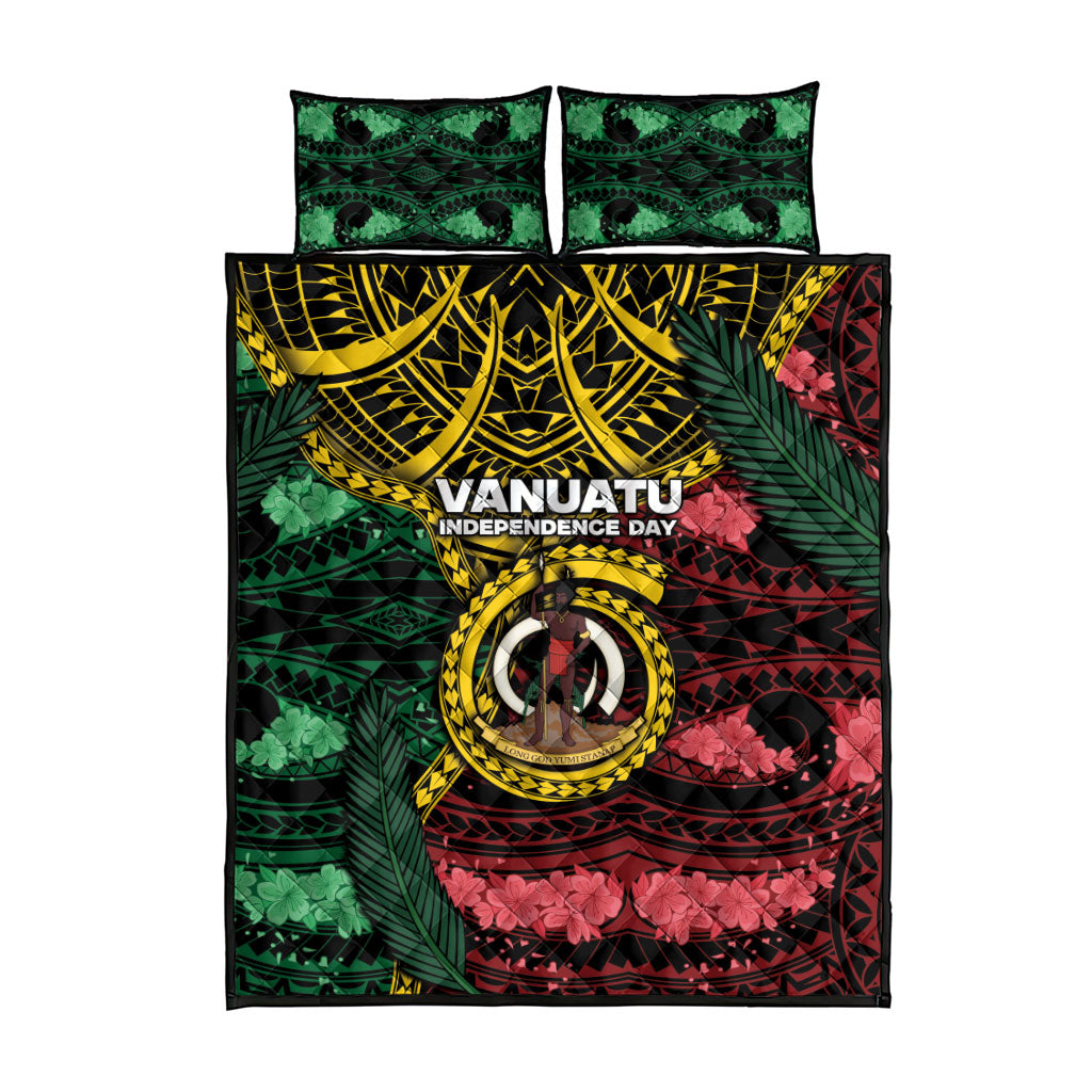 Vanuatu Independence Day Quilt Bed Set Boar Tusk Warrior Tribal Floral Patterns DT05 - Polynesian Pride