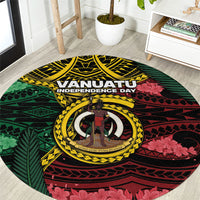 Vanuatu Independence Day Round Carpet Boar Tusk Warrior Tribal Floral Patterns DT05 Multicolor - Polynesian Pride