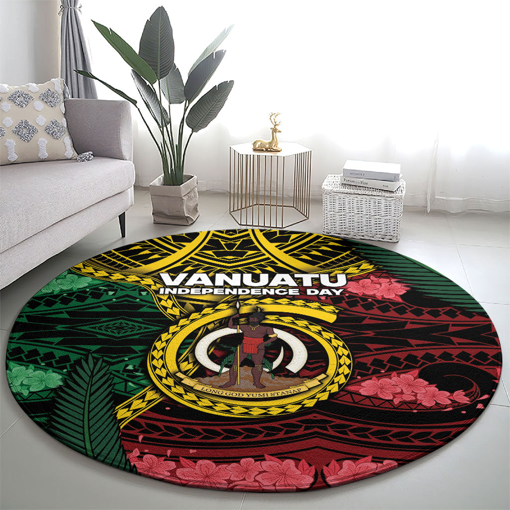 Vanuatu Independence Day Round Carpet Boar Tusk Warrior Tribal Floral Patterns DT05 - Polynesian Pride