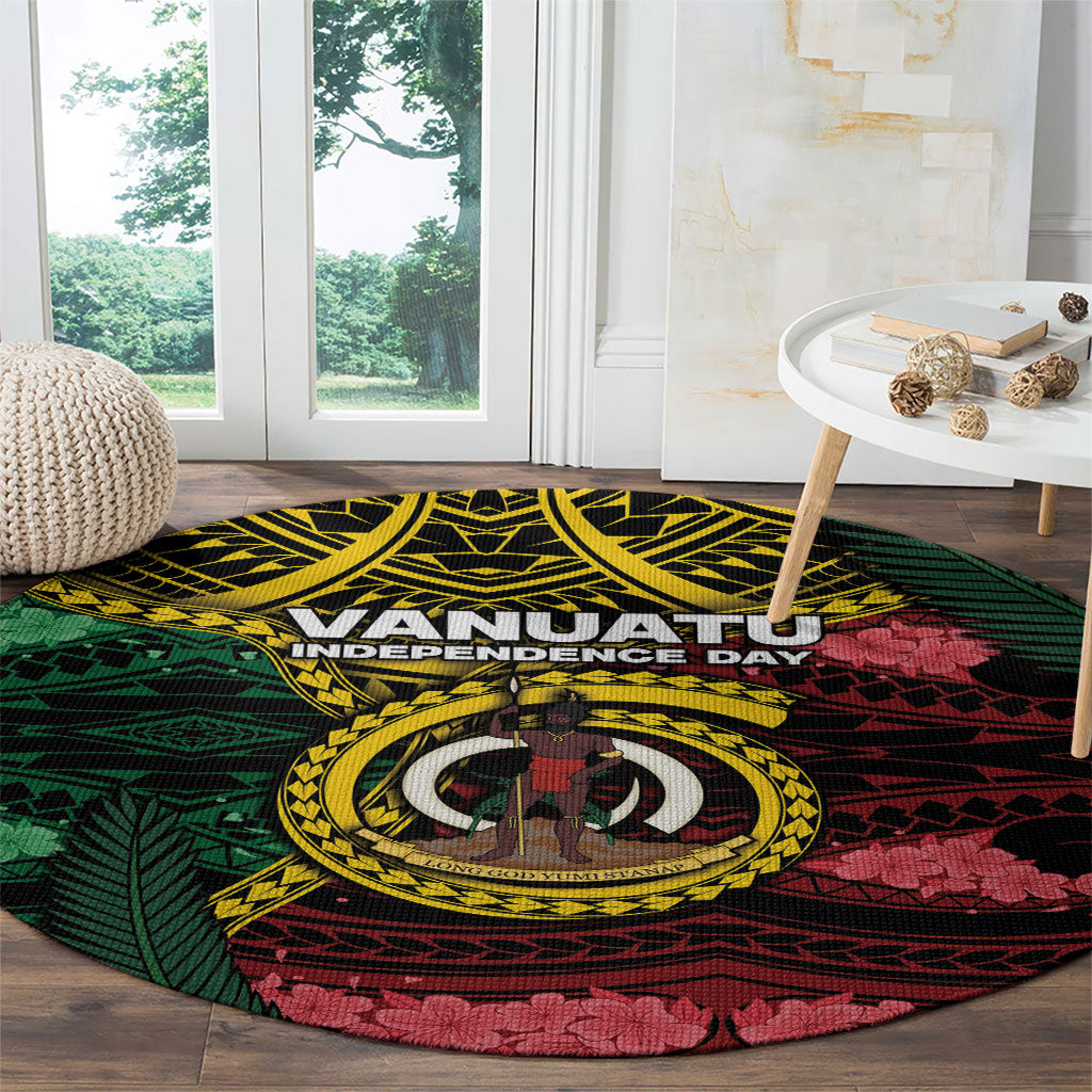 Vanuatu Independence Day Round Carpet Boar Tusk Warrior Tribal Floral Patterns DT05 - Polynesian Pride