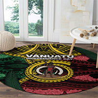 Vanuatu Independence Day Round Carpet Boar Tusk Warrior Tribal Floral Patterns DT05 - Polynesian Pride